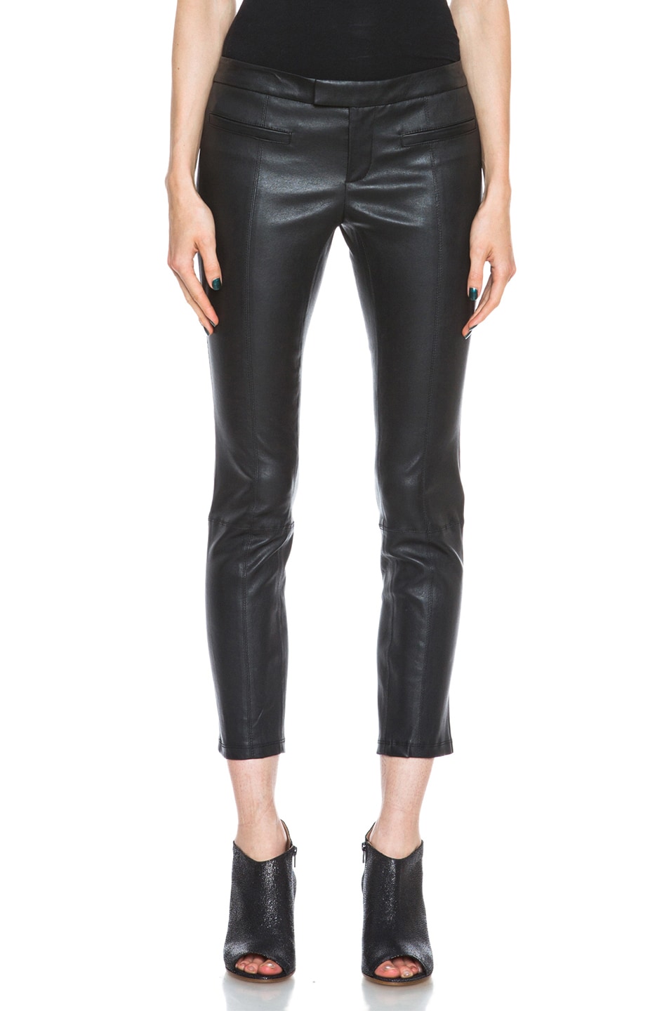 Image 1 of Helmut Lang Stretch Plonge Cropped Leather Pant in Black