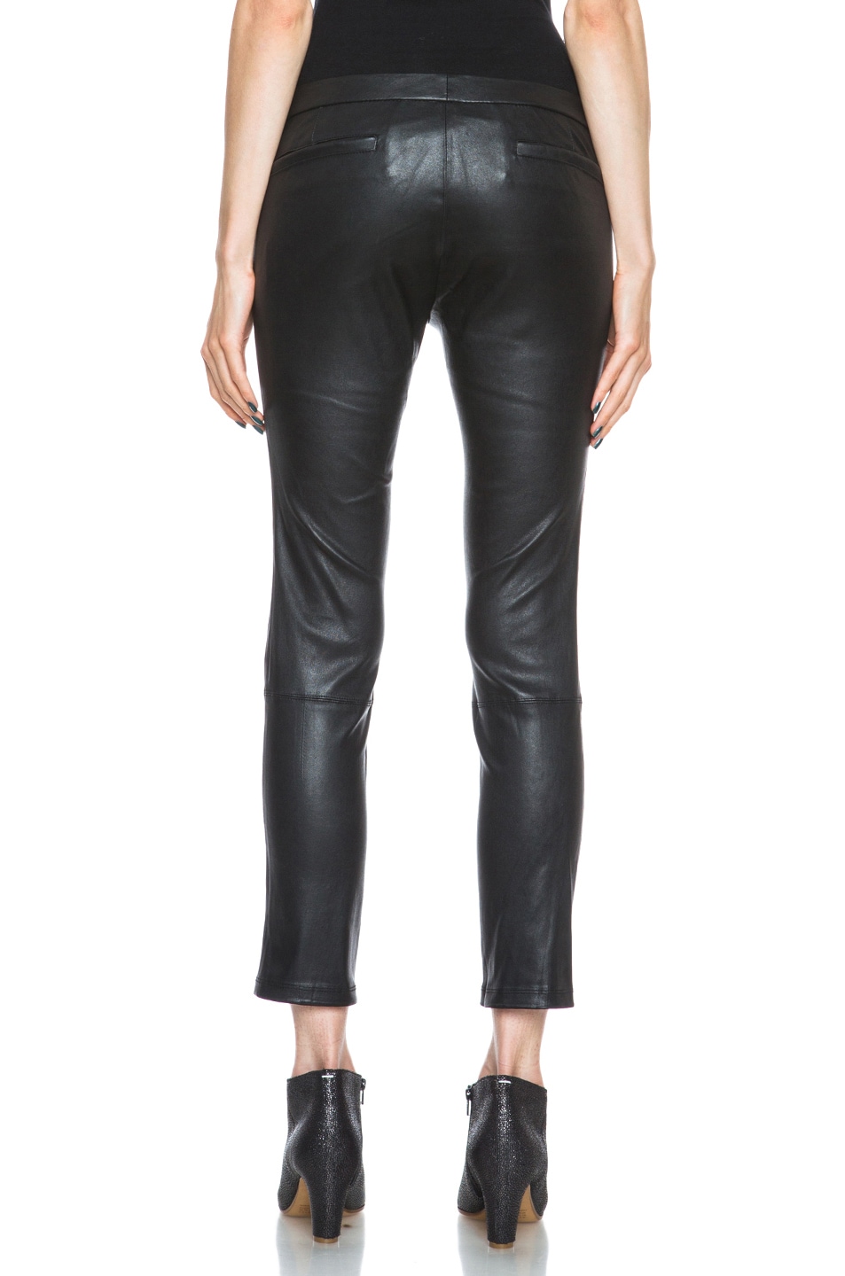 Helmut Lang Stretch Plonge Cropped Leather Pant in Black | FWRD