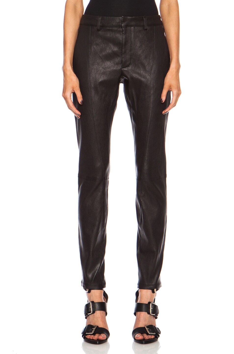 Image 1 of Helmut Lang Seamed Moto Leather Pant in Black