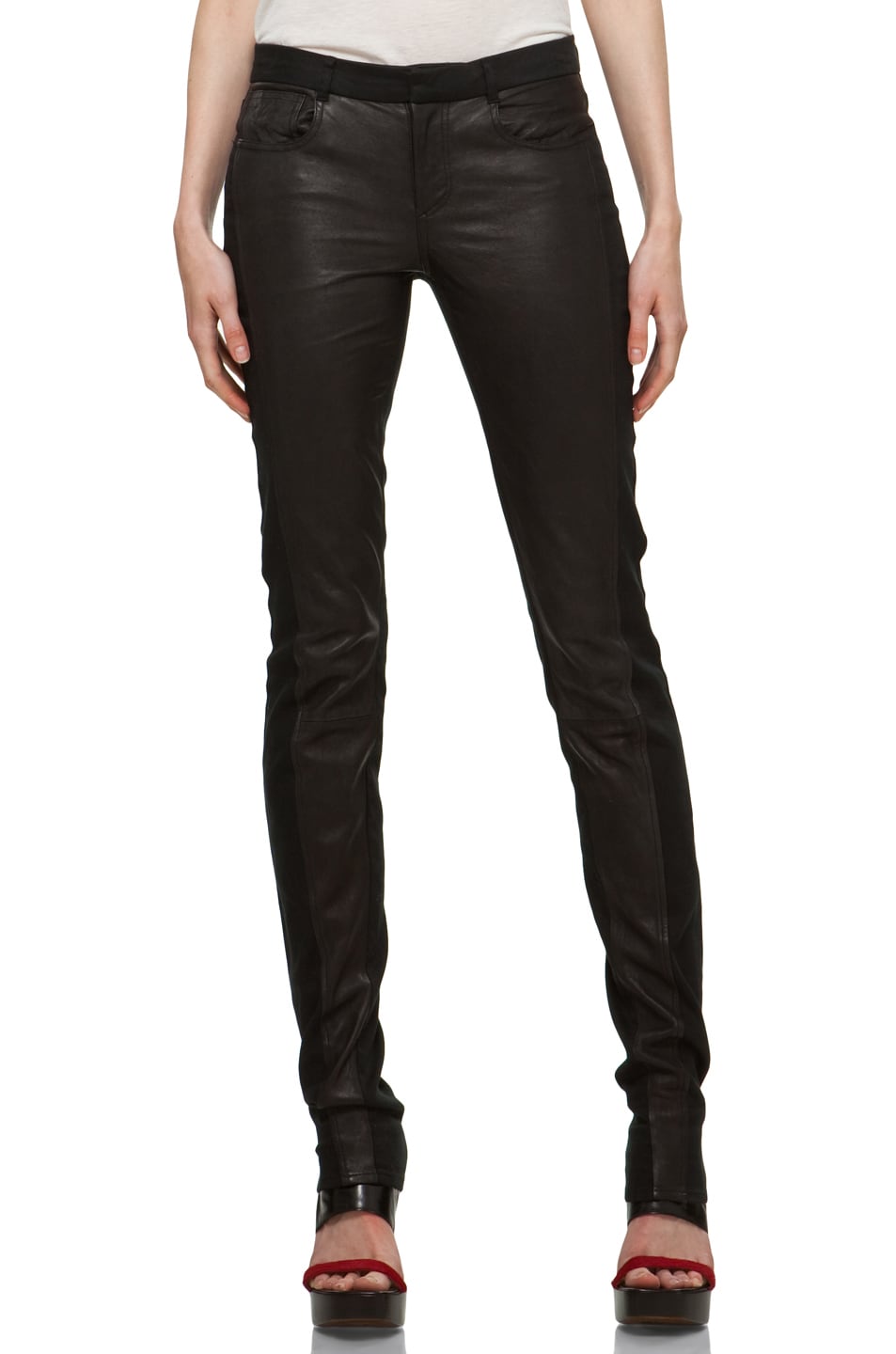Image 1 of Helmut Lang Leather Front Skinny in Black