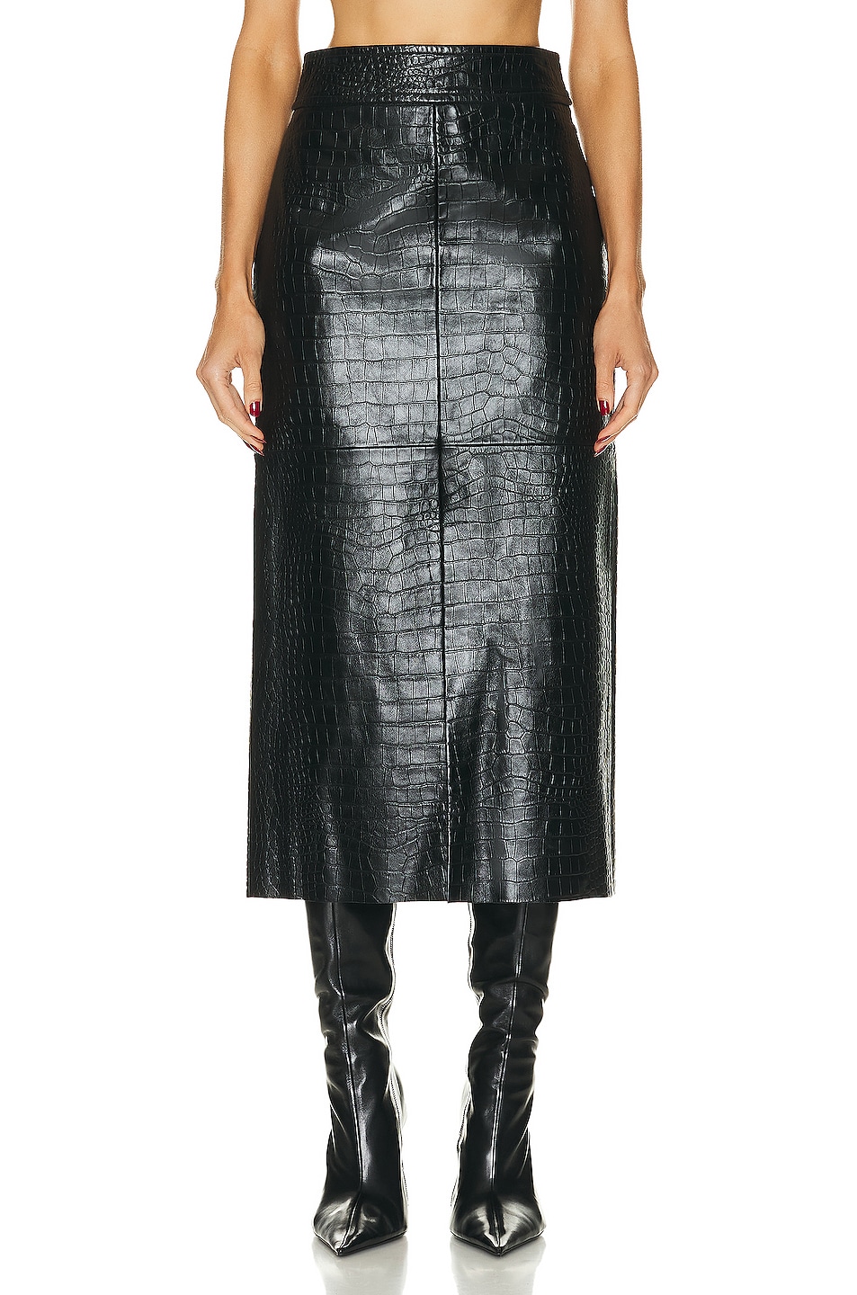Image 1 of Helmut Lang Leather Midi Skirt in Black