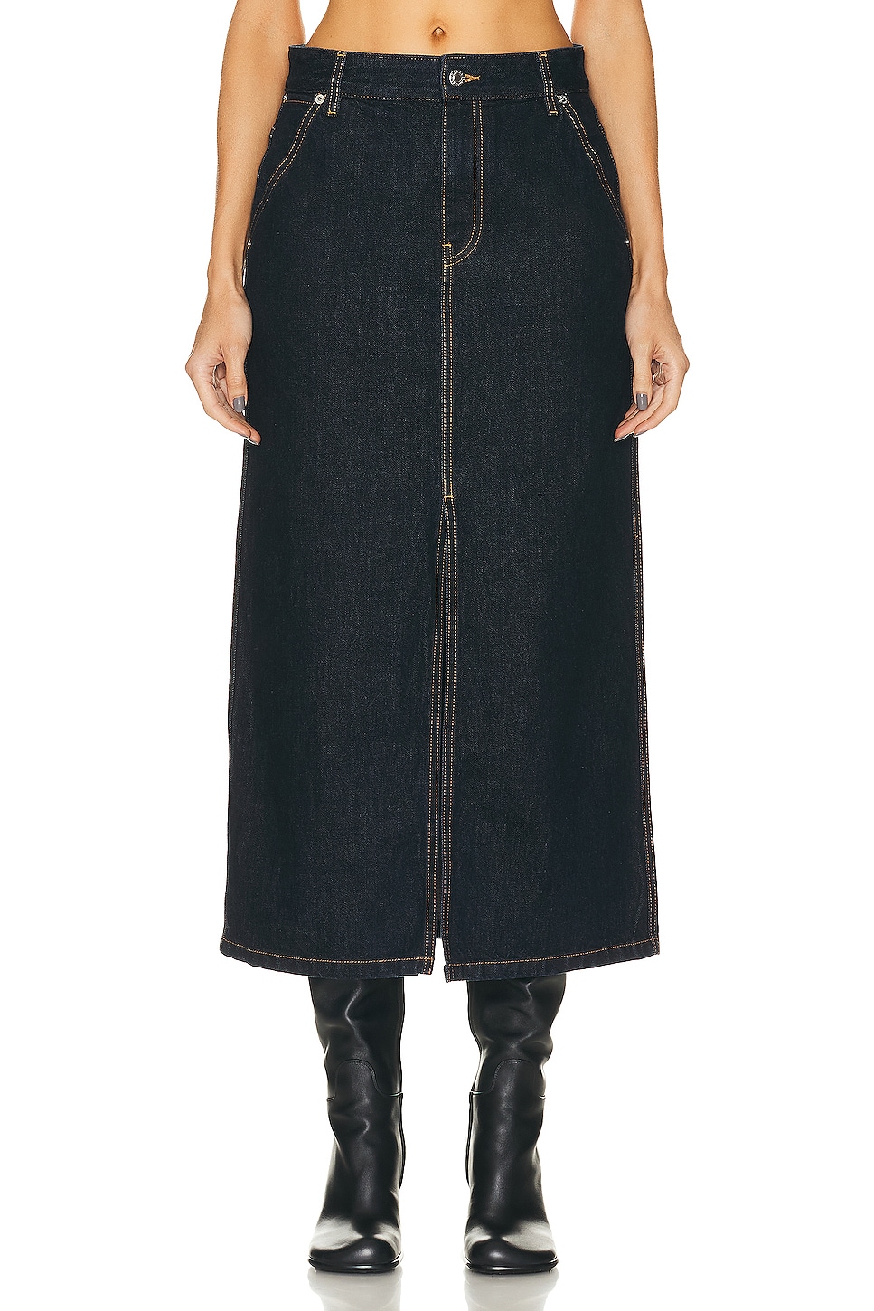 Image 1 of Helmut Lang Slit Midi Skirt in Indigo Rinse