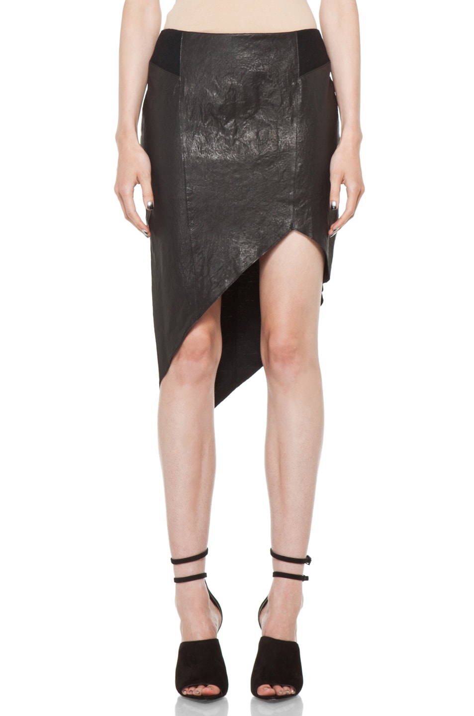 Helmut Lang Petrol Asymmetrical Leather Skirt in Black | FWRD
