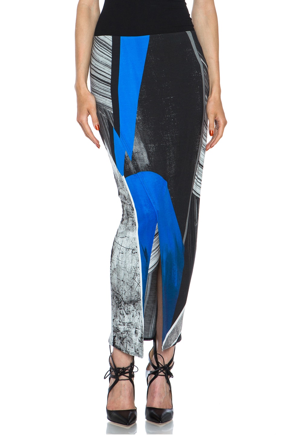 Image 1 of Helmut Lang Fracture Print Jersey Drape Skirt in Blue Multi