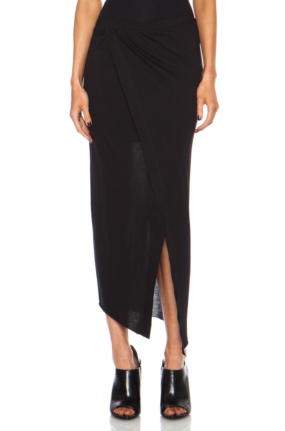 Image 1 of Helmut Lang Kinetic Jersey Long Wrap Skirt in Black