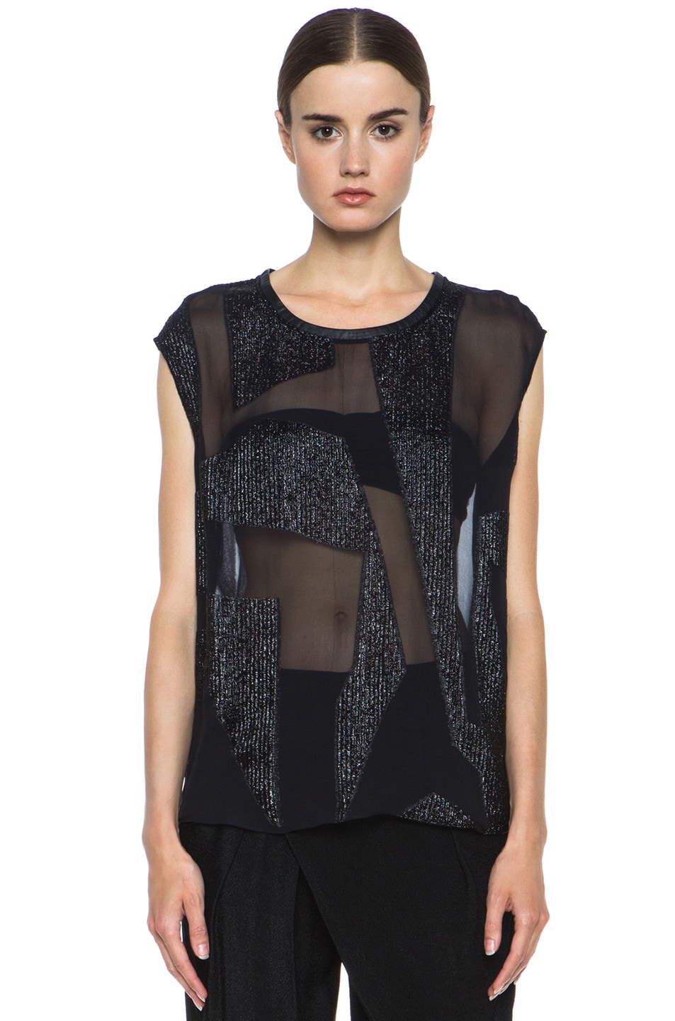 Image 1 of Helmut Lang Eros Fil Coupe Round Neck Silk-Blend Blouse in Black