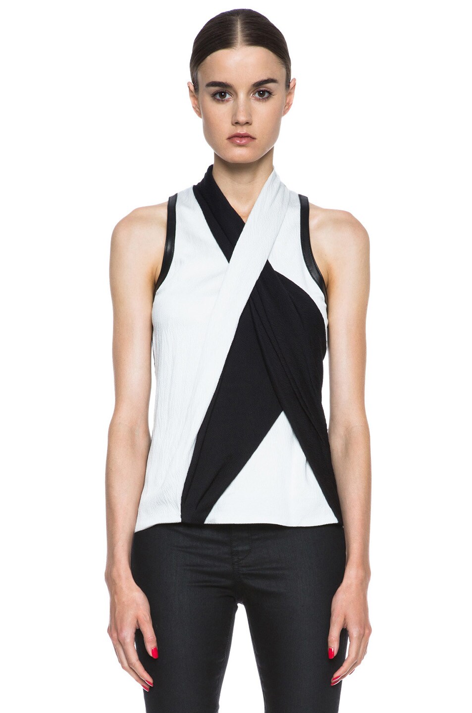 Image 1 of Helmut Lang Grained Viscose Twisted Drape Top in Pearl