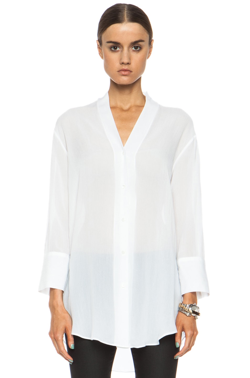 Image 1 of Helmut Lang Mist Oversized Viscose Button Down in Optic White