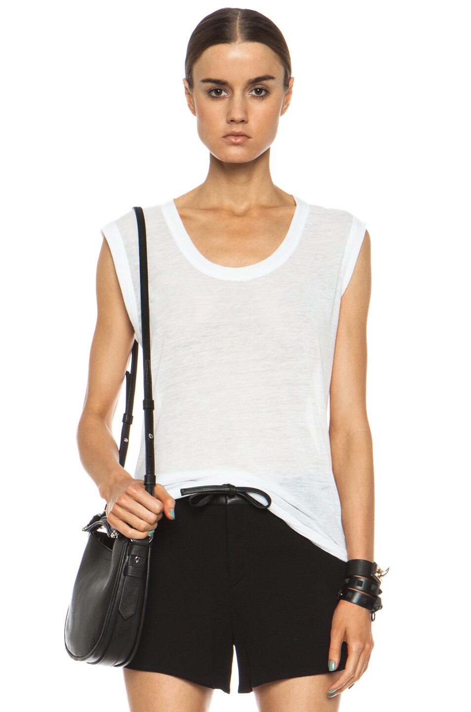 Image 1 of Helmut Lang Binding Poly-Blend Muscle Tee in White
