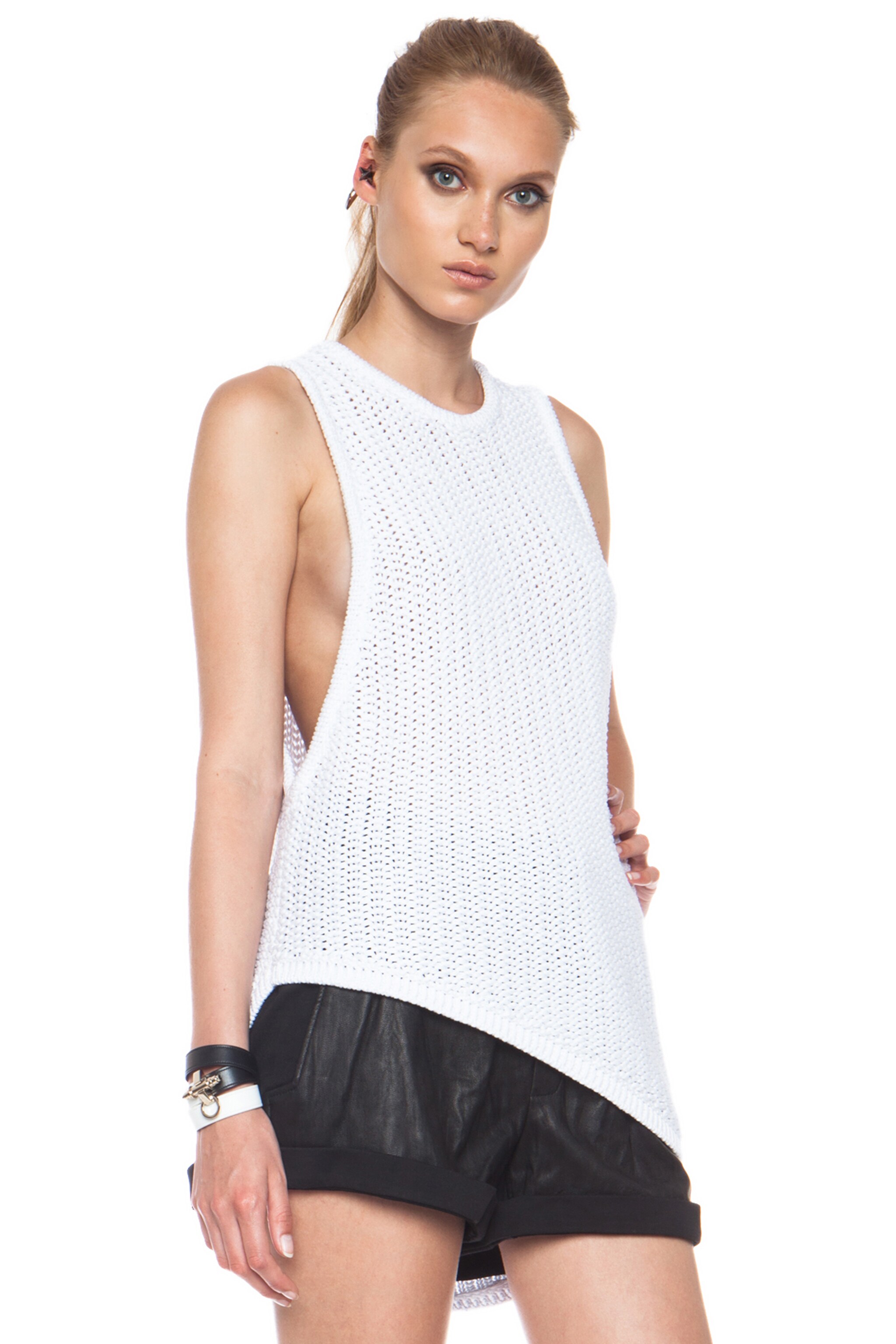 Image 1 of Helmut Lang Tucked Cord Cotton Tank in White