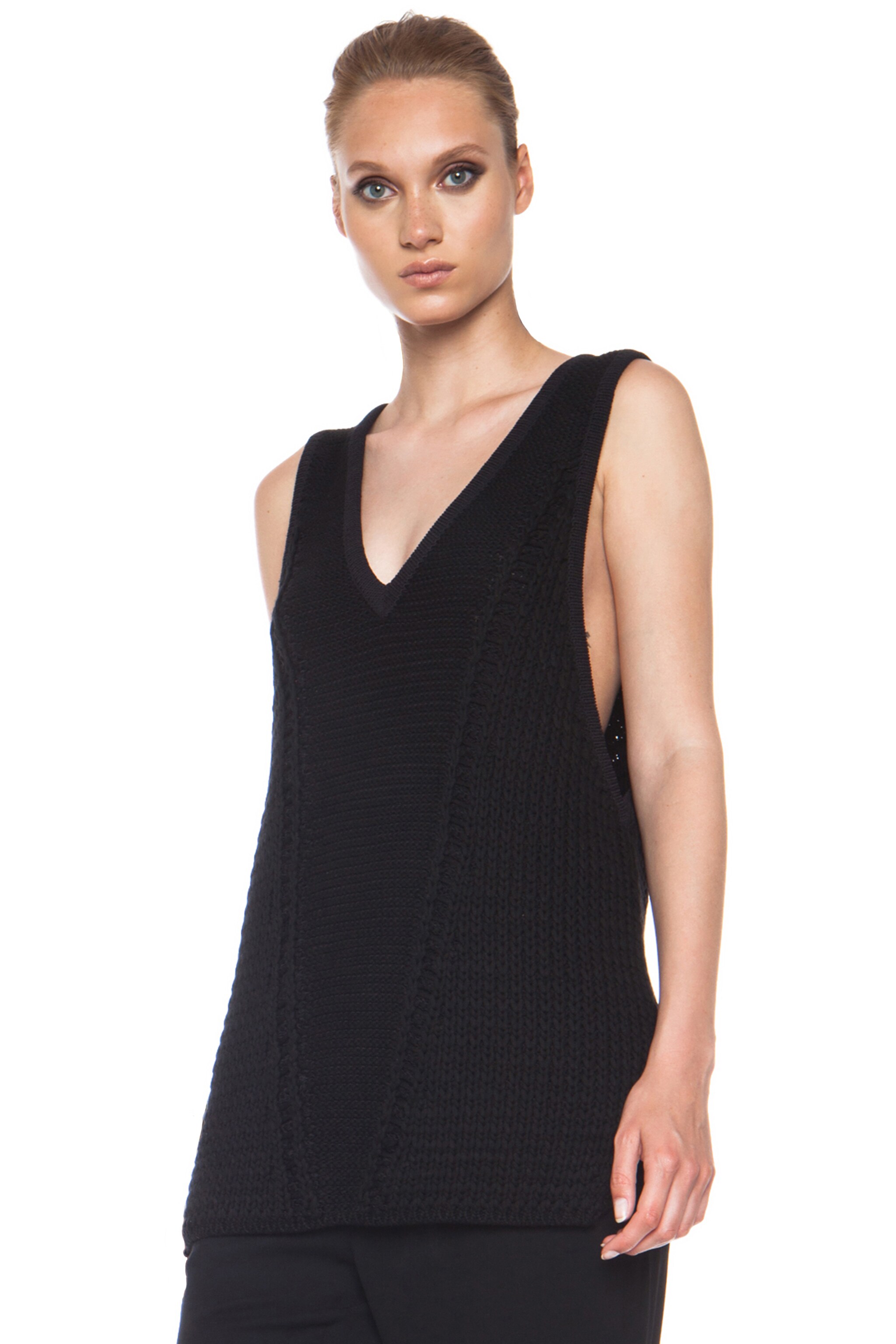 Image 1 of Helmut Lang Vaulted Texture Sweater Nylon-Blend Tank in Black