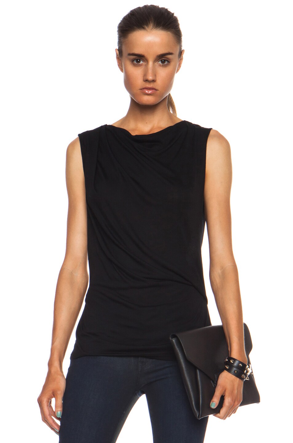 Image 1 of Helmut Lang Scala Crossover Draped Viscose Top in Black