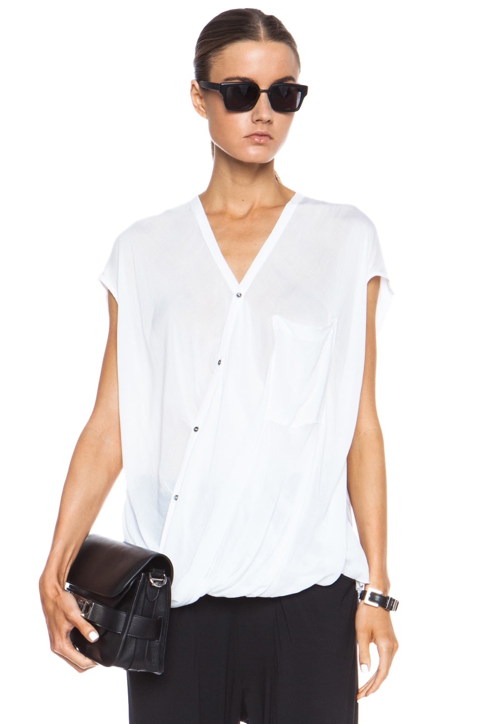 Image 1 of Helmut Lang Draped Angled Viscose Top in Optic White