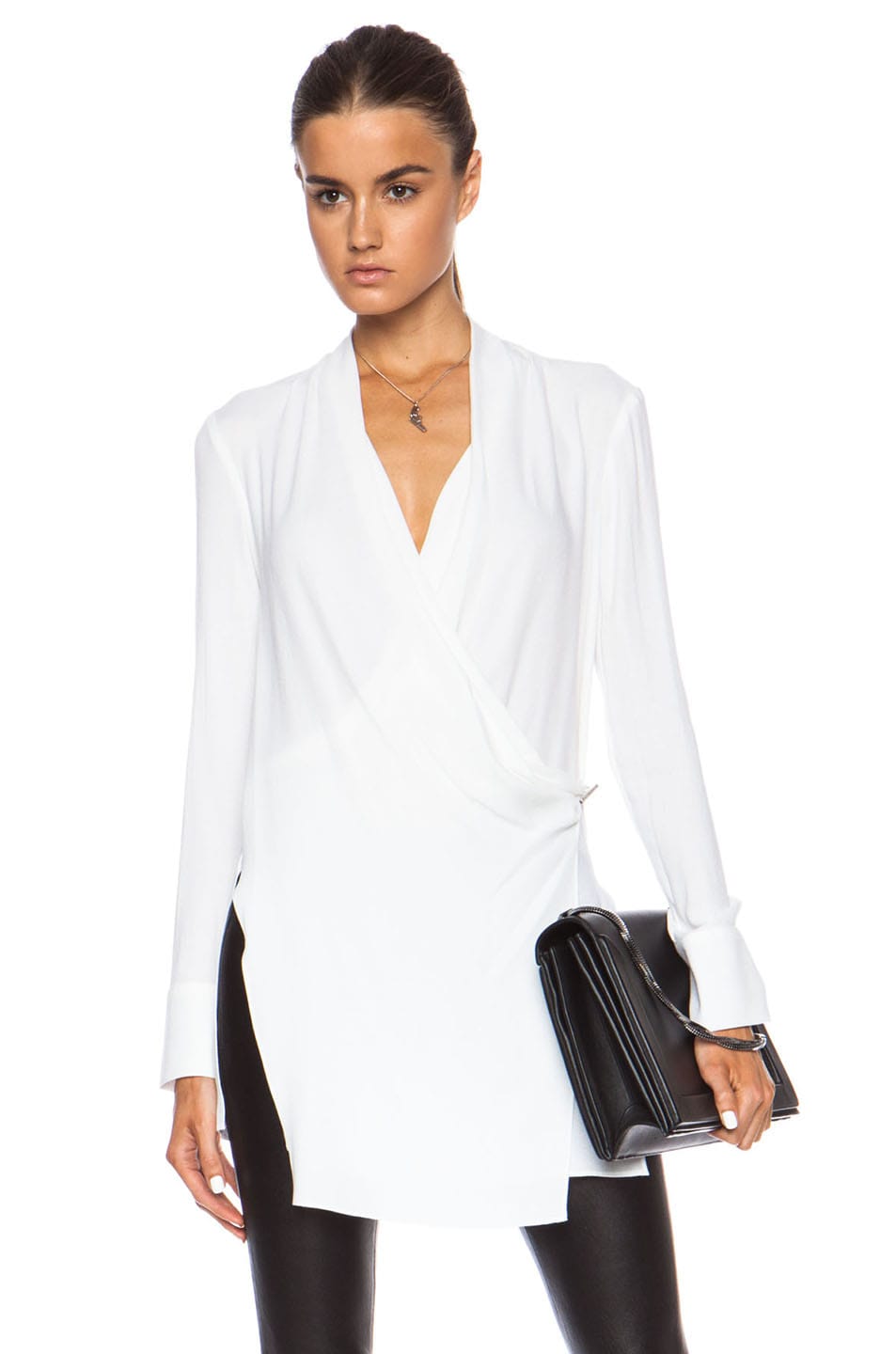 Image 1 of Helmut Lang Fold Over Draped Viscose-Blend Top in Optic White
