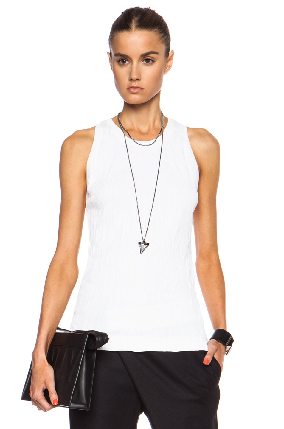 Image 1 of Helmut Lang Crinkle Jersey Cotton-Blend Top in Optic White