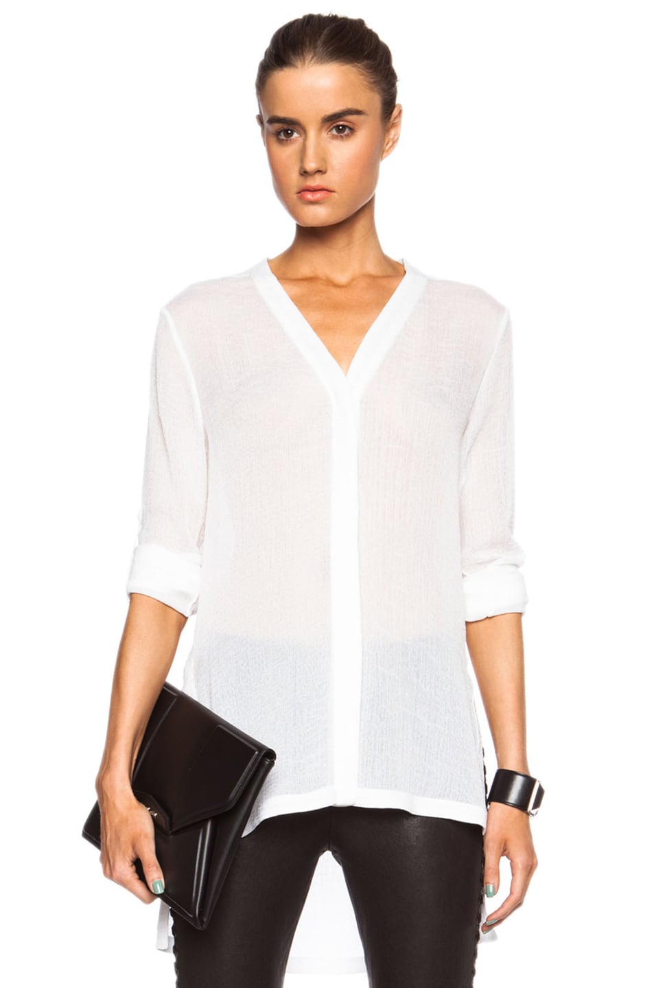 Image 1 of Helmut Lang Swift Button Down Triacetate-Blend Top in Optic White