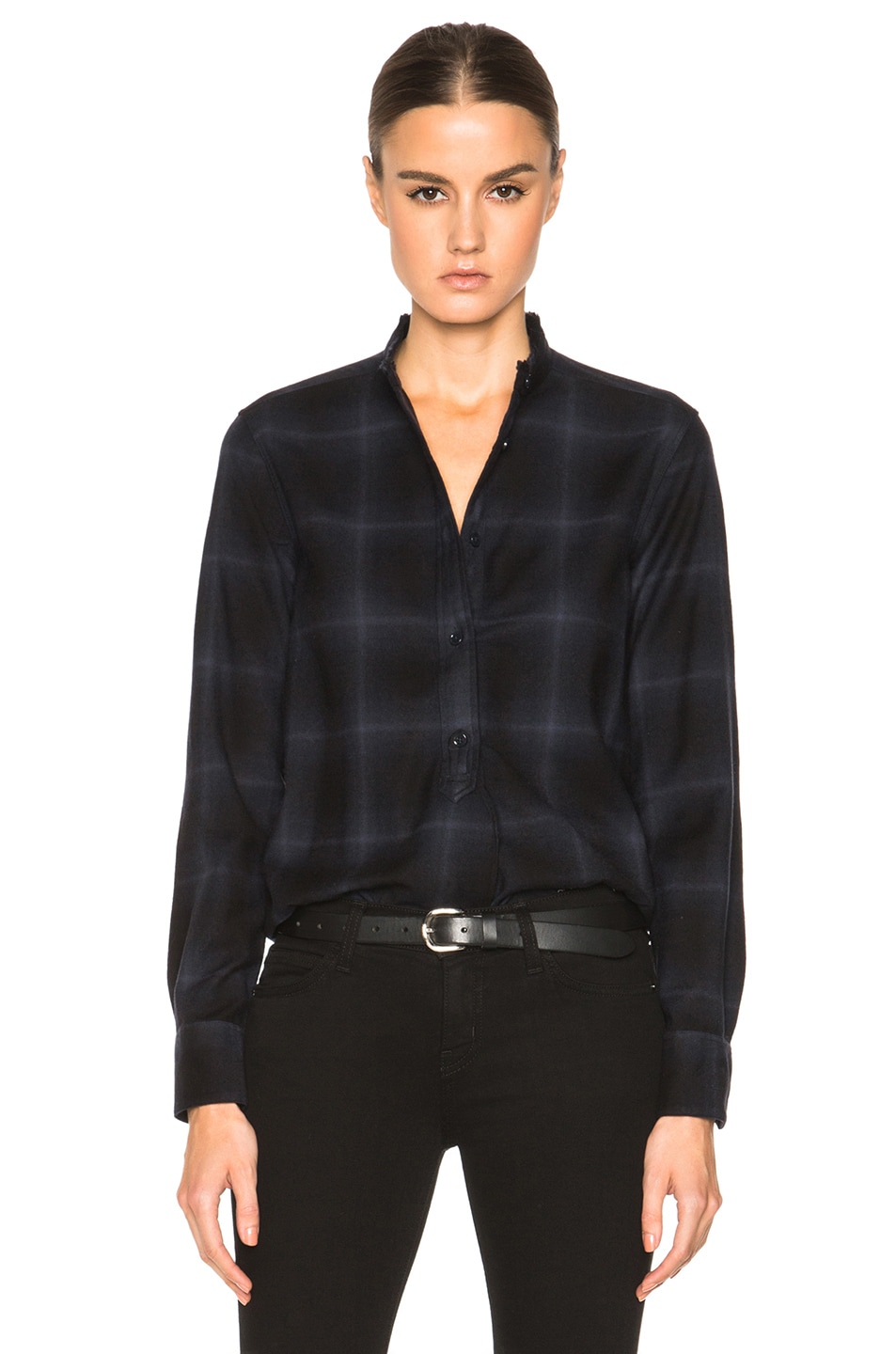 Image 1 of Helmut Lang Placket Tab Plaid Top in Blue
