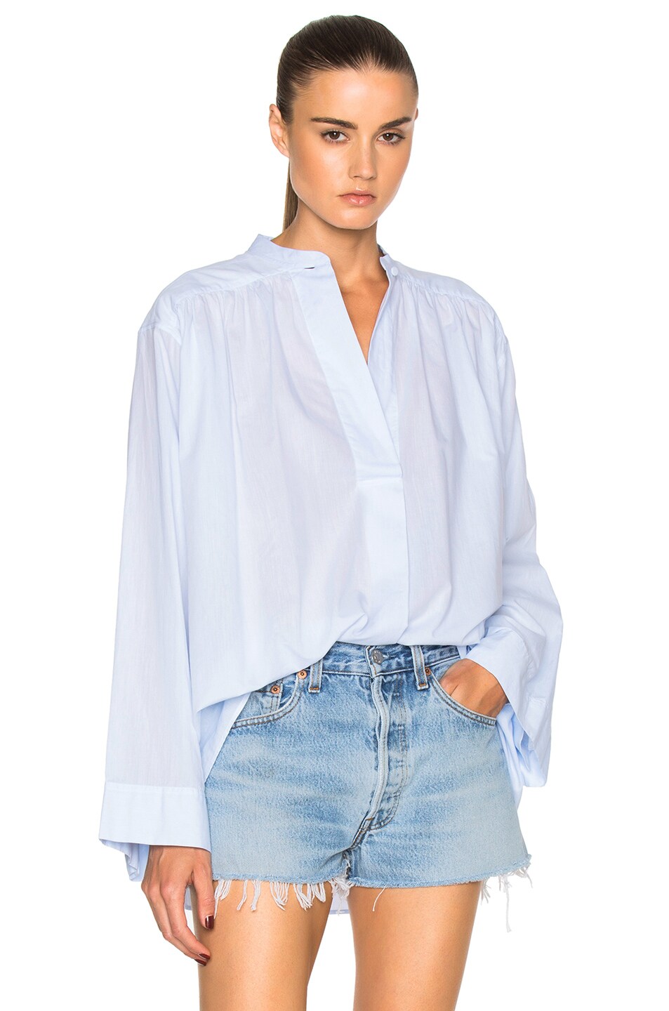 Image 1 of Helmut Lang Front Seam Detail Top in Light Blue