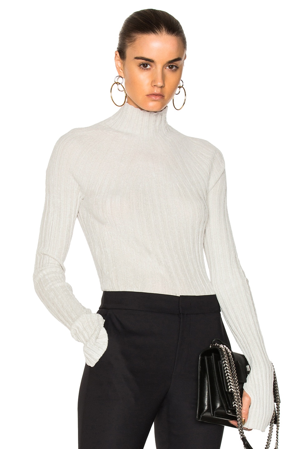 Image 1 of Helmut Lang Velveteen Cropped T Neck Top in Dove