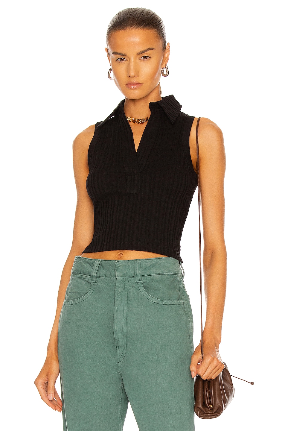 Image 1 of Helmut Lang Cropped Polo Tank Top in Black