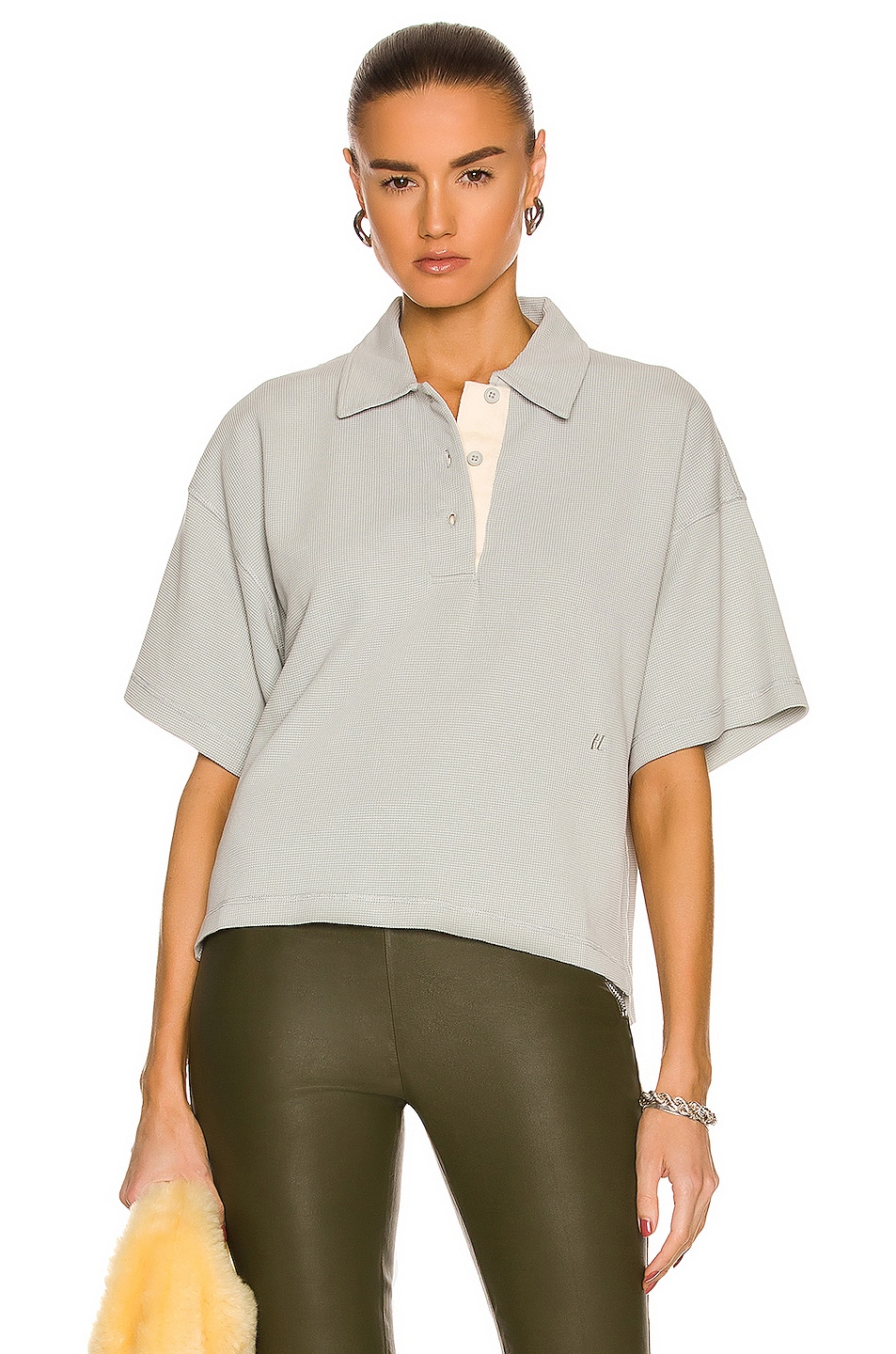 Image 1 of Helmut Lang Crop Waffle Polo Top in Iceberg
