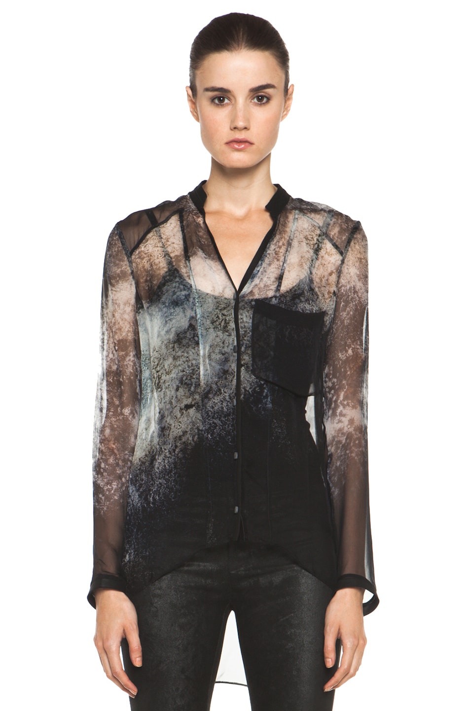 Image 1 of Helmut Lang Oxide Print Chiffon Blouse in Bruise Multi