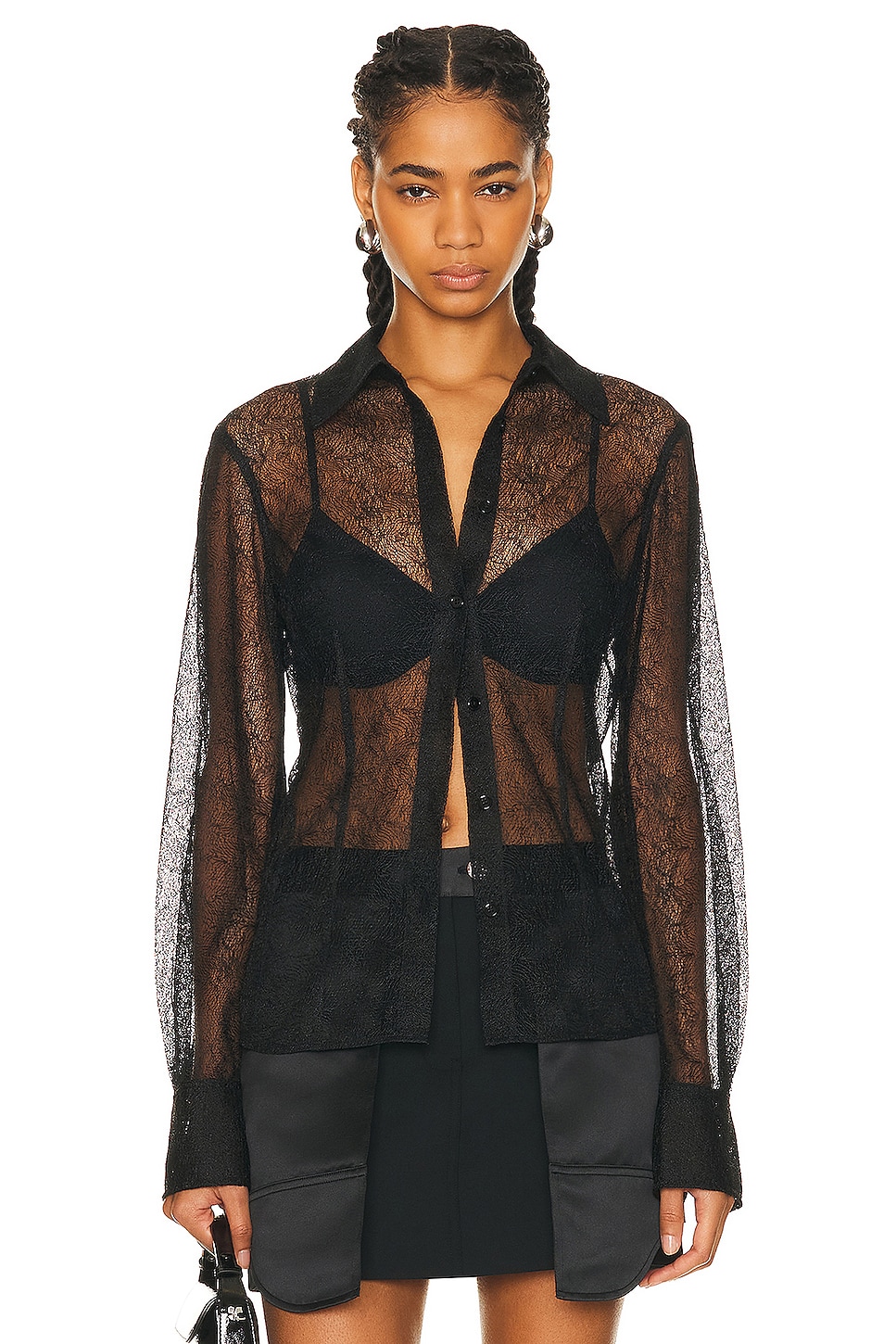 Image 1 of Helmut Lang Seamed Web Lace Shirt in Black