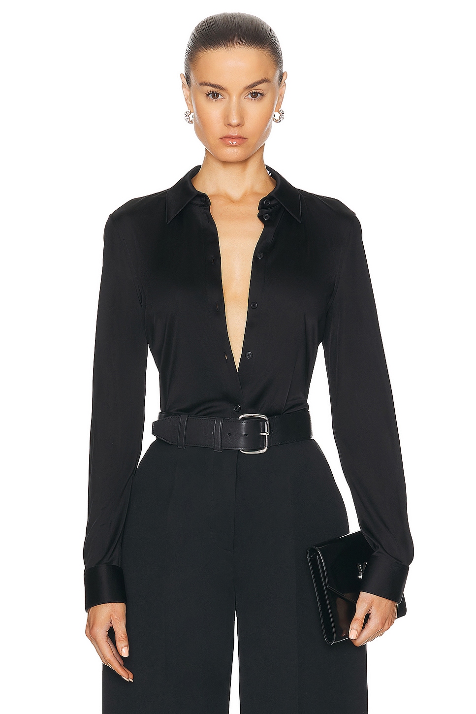 Image 1 of Helmut Lang Fluid Button Up Top in Black