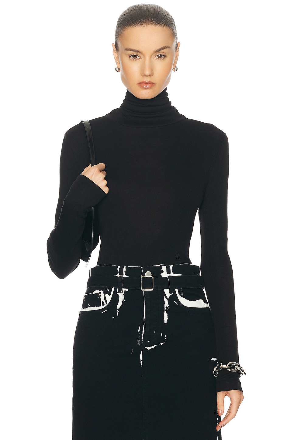 Image 1 of Helmut Lang Long Sleeve Turtleneck Top in Black