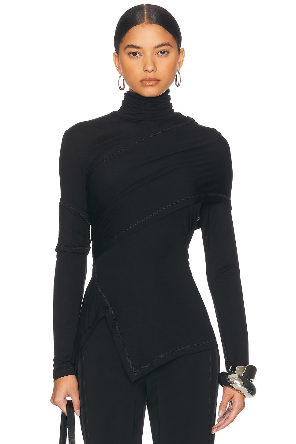 High Neck Long Sleeve Top in Black