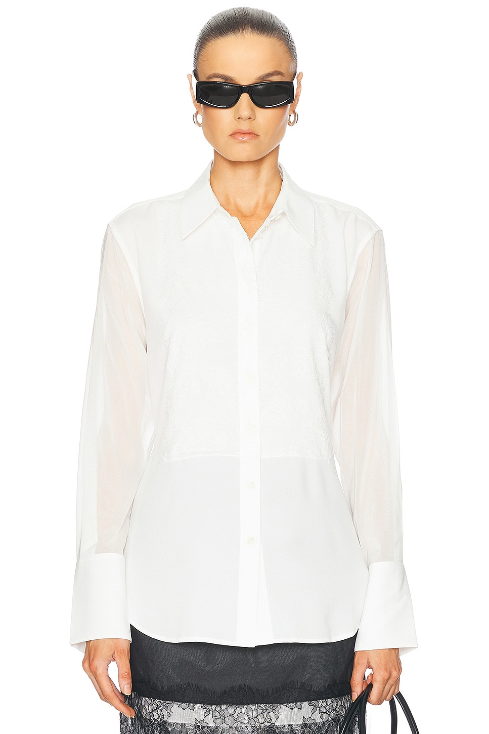 Long Sleeve Button Up Blouse in White