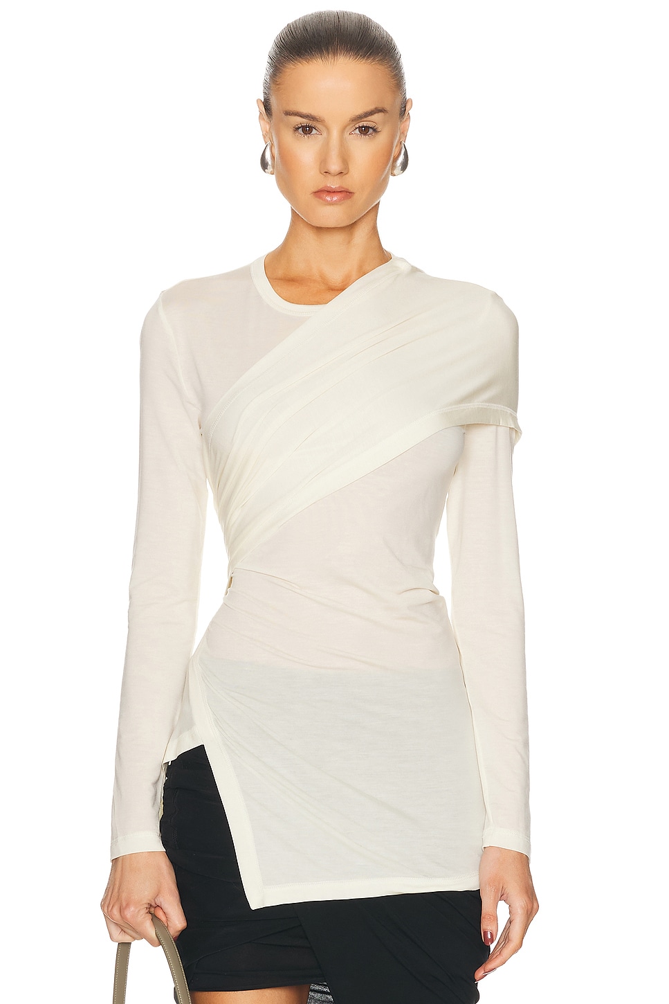 Draped Long Sleeve Top in Cream