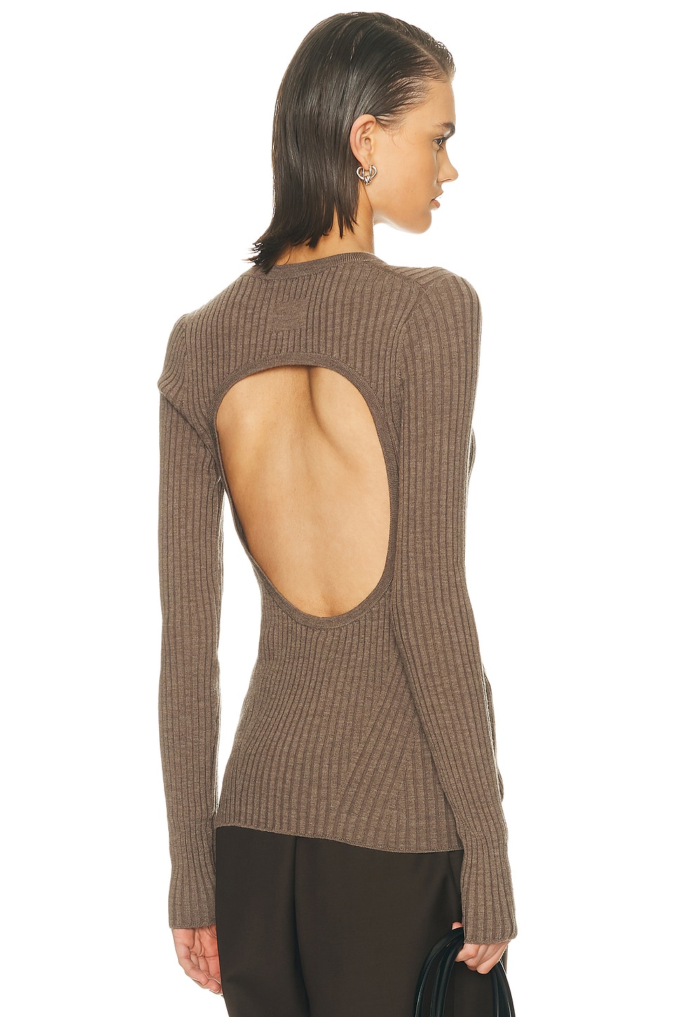 Helmut Lang Ribbed Open-back Top In Brown