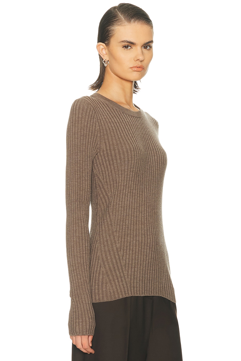Image 3 of Helmut Lang Open Back Ribbed Top in Light Brown Melange