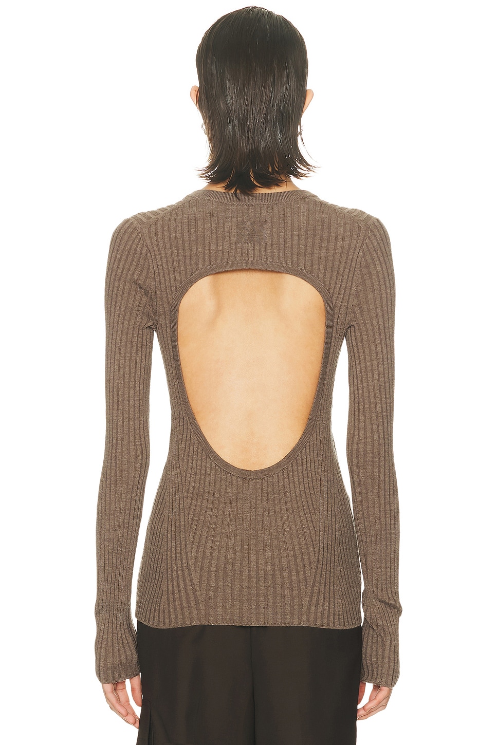 Image 4 of Helmut Lang Open Back Ribbed Top in Light Brown Melange