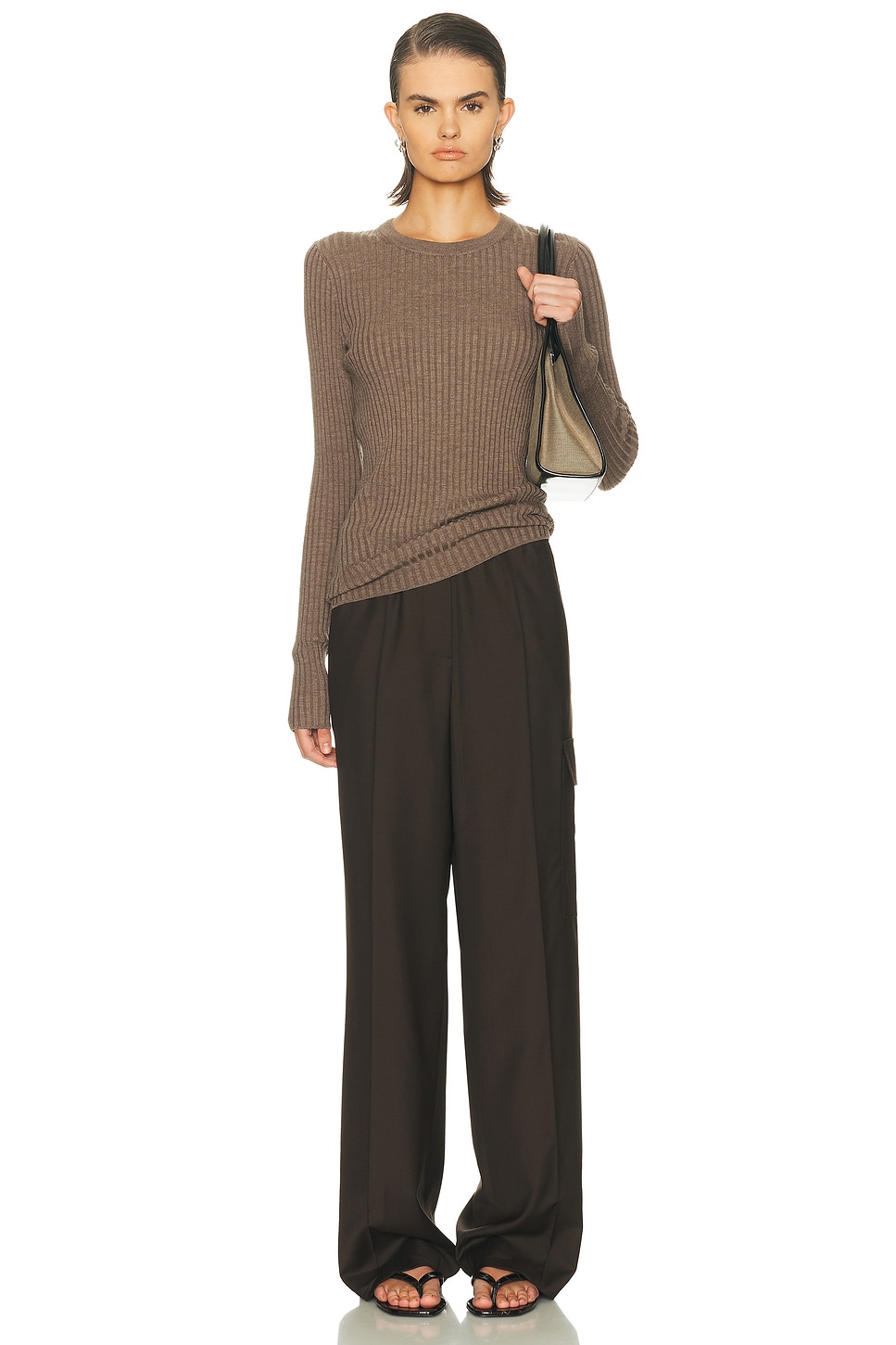 Image 5 of Helmut Lang Open Back Ribbed Top in Light Brown Melange