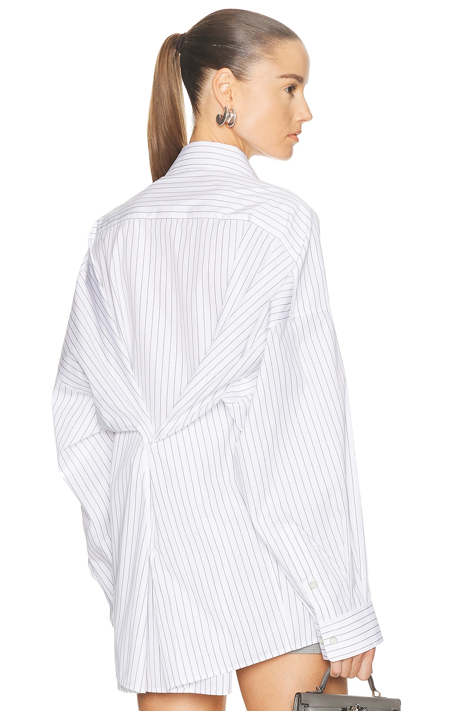 Image 1 of Helmut Lang Placket Cinch Shirt in White & Navy