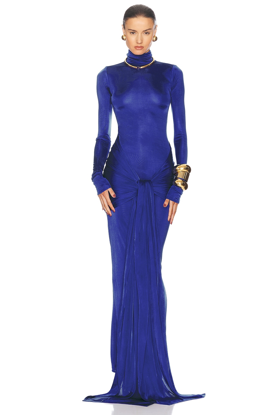 Image 1 of Helsa Slinky Jersey Sarong Maxi Dress in Royal Blue