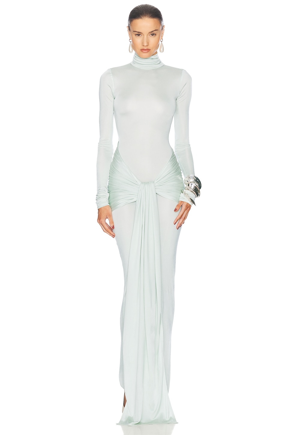 Image 1 of Helsa Slinky Jersey Sarong Maxi Dress in Mint