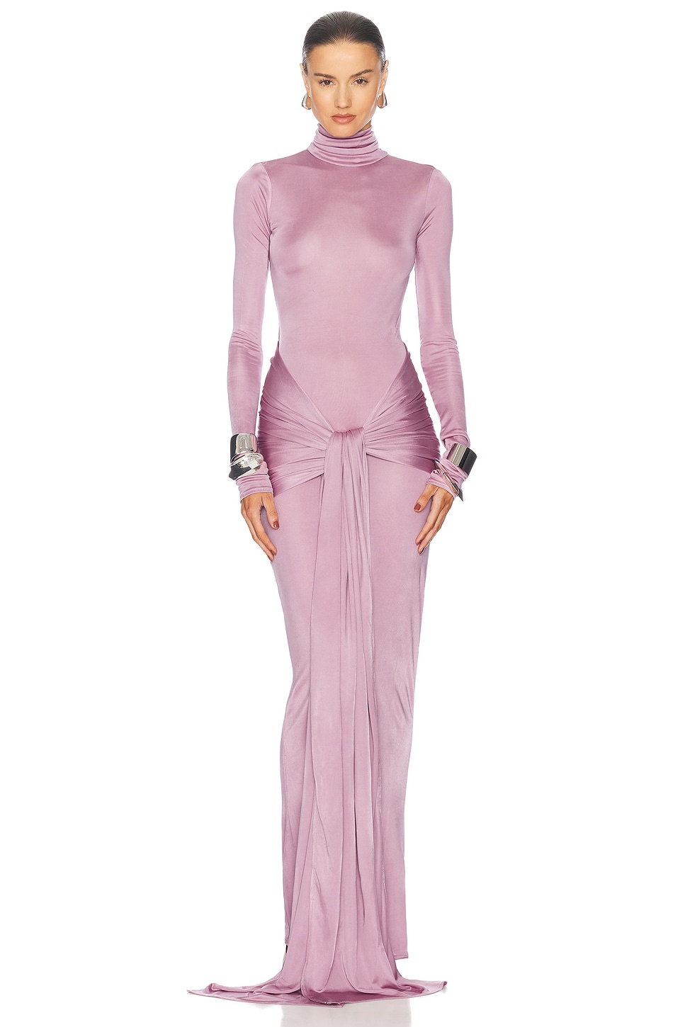 Slinky Jersey Sarong Maxi Dress in Mauve