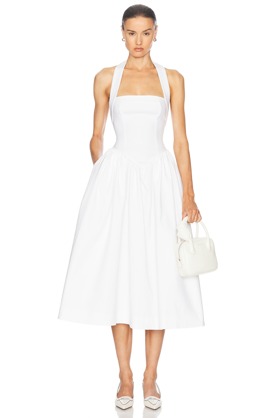 Image 1 of Helsa Faille Halter Midi Dress in White