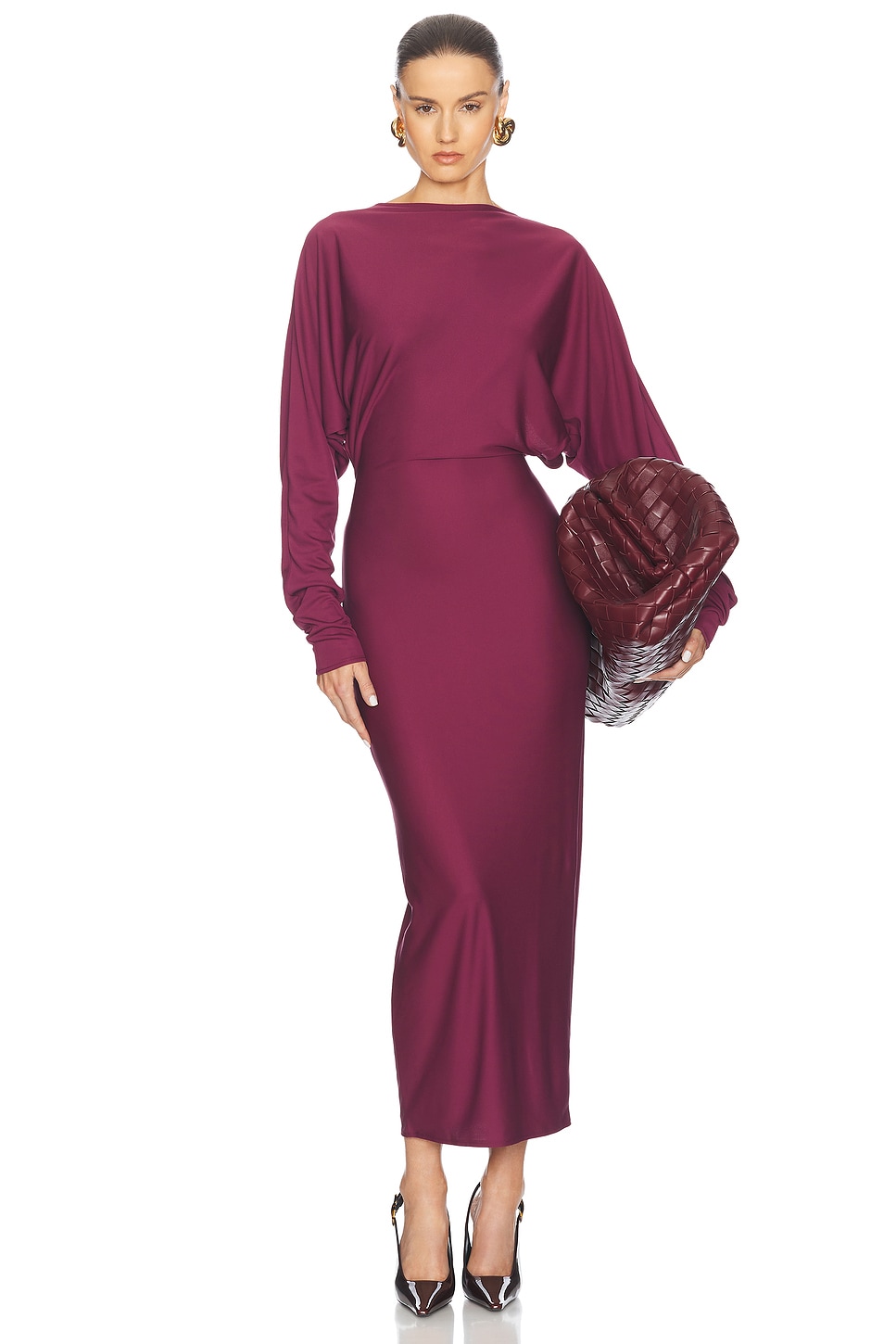 Image 1 of Helsa Matte Jersey Open Back Dress in Cabernet