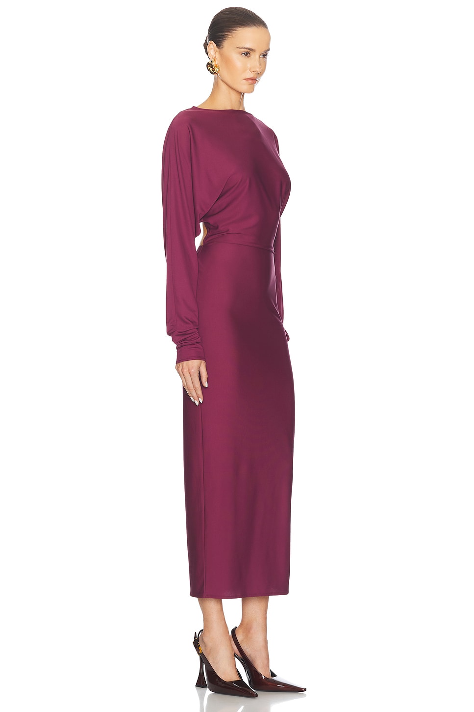 Shop Helsa Matte Jersey Open Back Dress In Cabernet