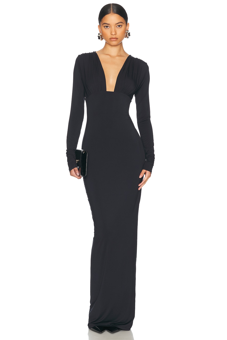 Image 1 of Helsa Jersey Deep V Maxi Dress in Black