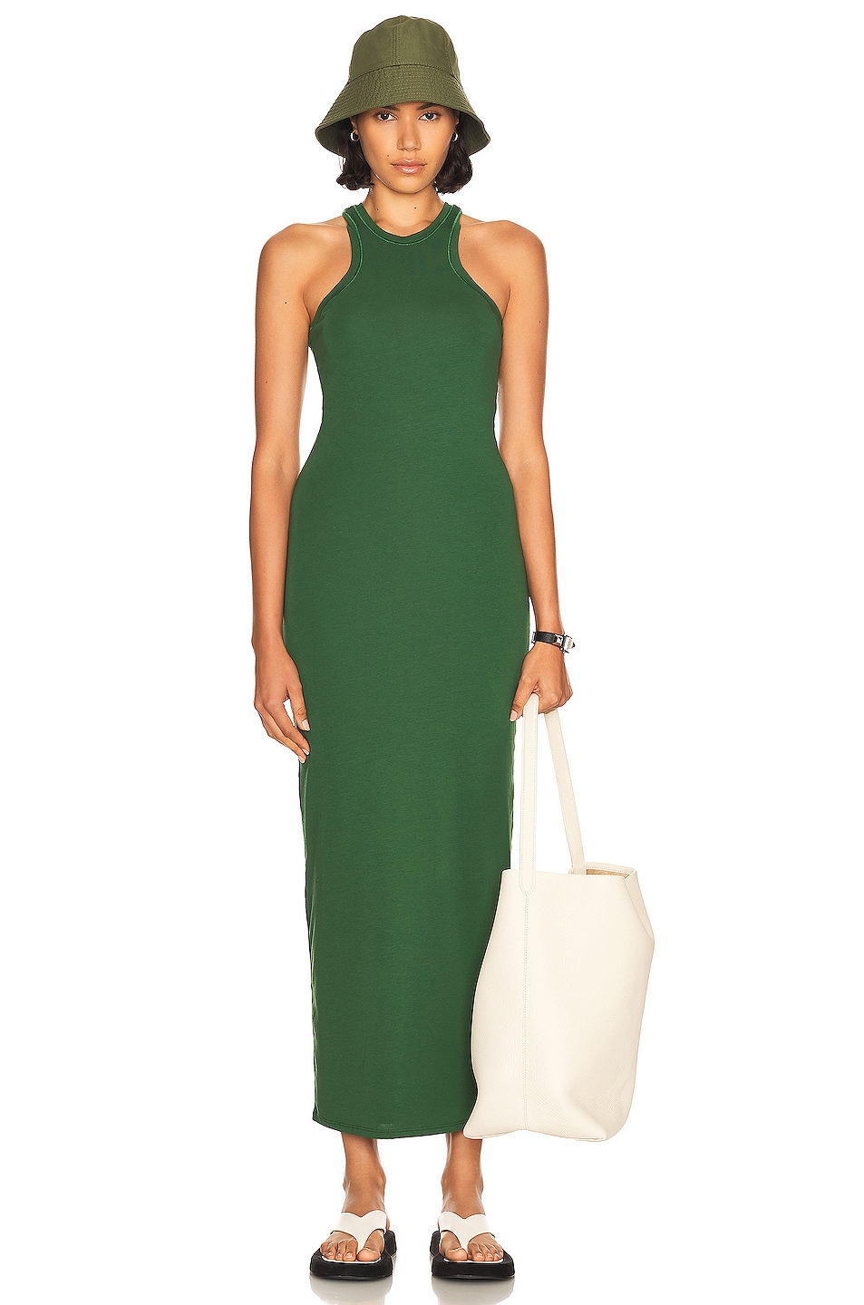 Image 1 of Helsa Jersey Double Halter Long Dress in Forest