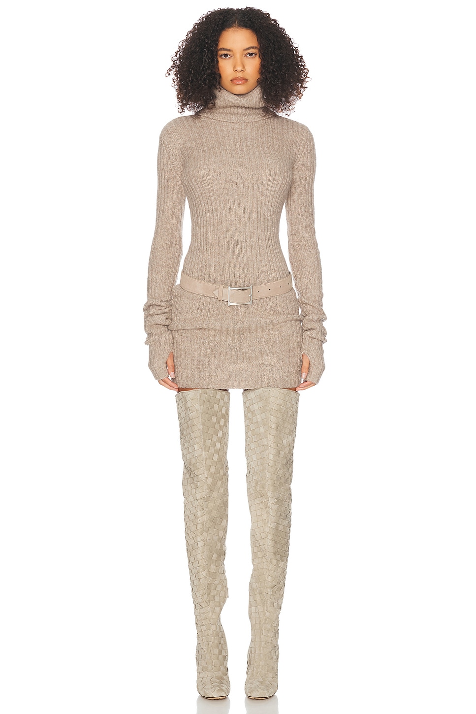 Image 1 of Helsa Lauren Mini Knit Dress in Beige