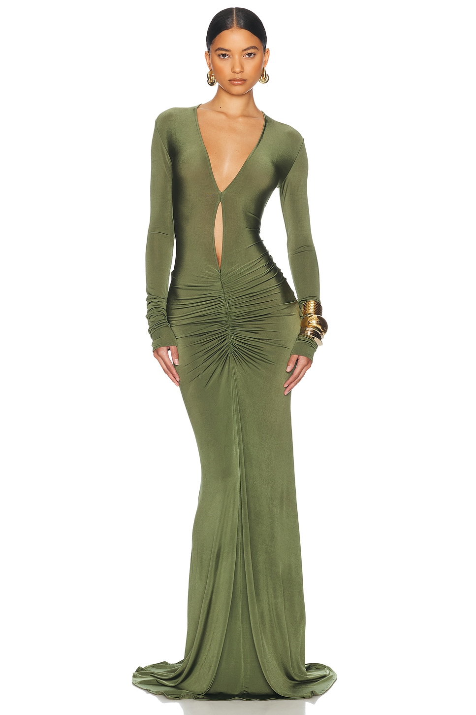 Image 1 of Helsa Natasha Ruched Dress in Moss