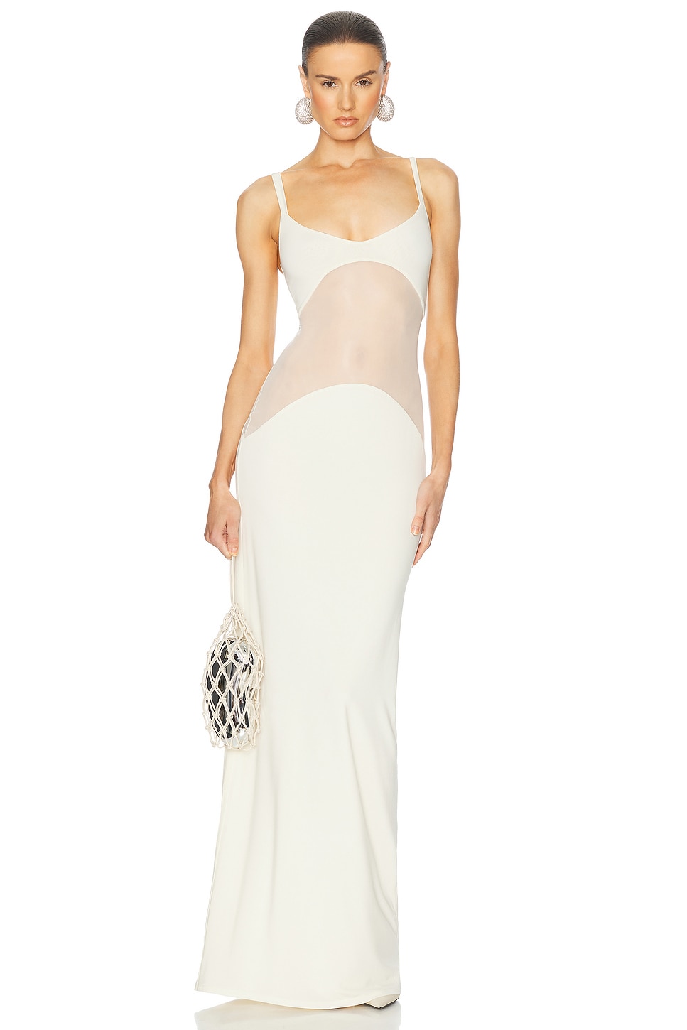 Sheer Knit Curve Maxi Dress in Cream