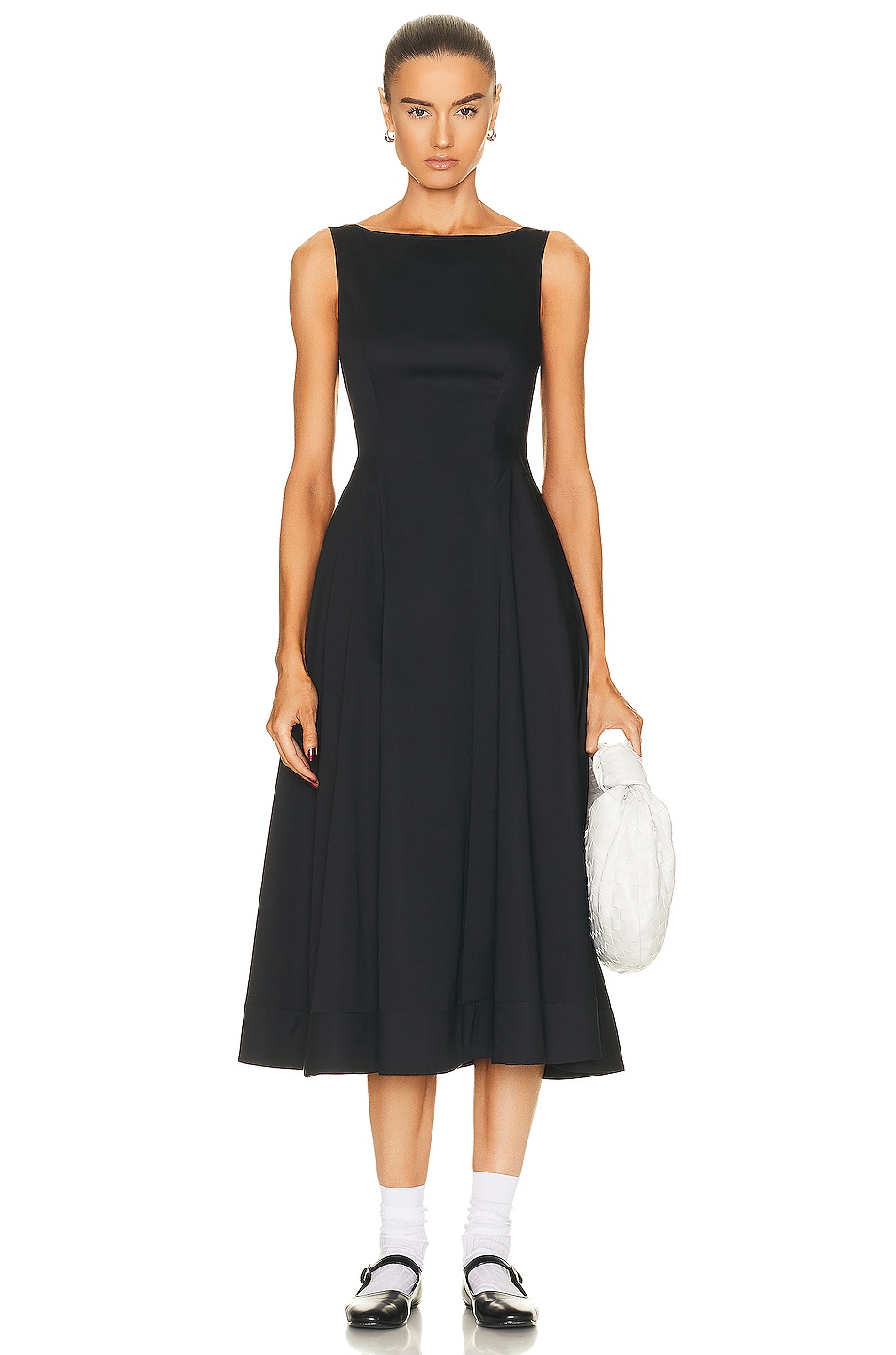 Helsa Stretch Cotton Sateen Midi Dress in Black | FWRD