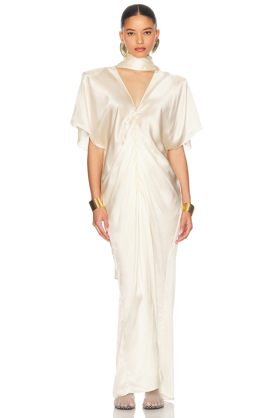 Image 1 of Helsa The Demeter Dress in Silk Lyocell in Cream